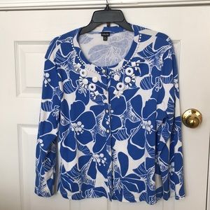 Blue and white 100% cotton flower top/jacket NWOT